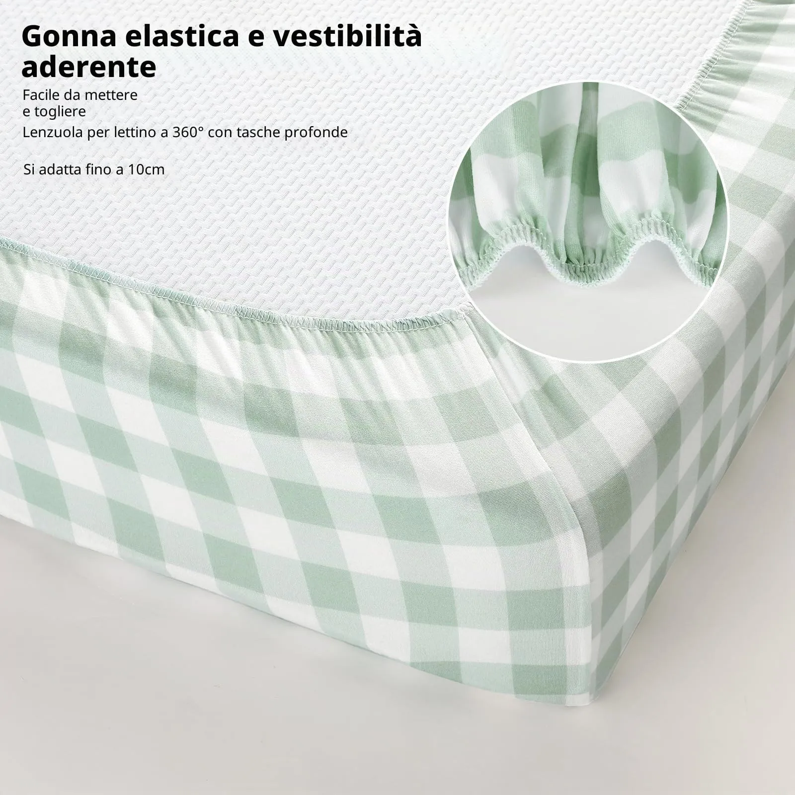 Fiemol Lenzuola Culla Next to Me 83x50cm, Confezione da 3 Coprimaterassi per Culla Neonato, Lenzuola con Angoli Elasticizzate in Microfibra Ultra Morbida e Setosa, Verde e Orso - immagine 6