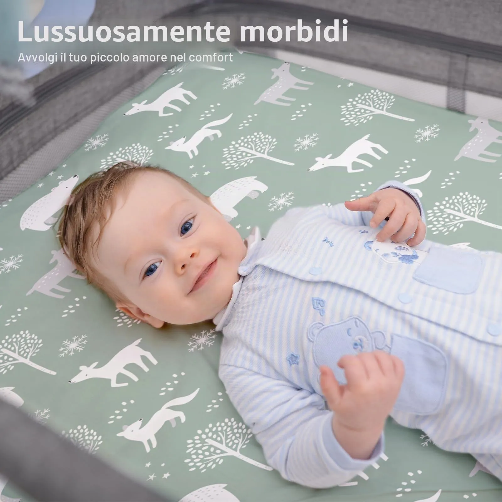 Fiemol Lenzuola Culla Next to Me 83x50cm, Confezione da 3 Coprimaterassi per Culla Neonato, Lenzuola con Angoli Elasticizzate in Microfibra Ultra Morbida e Setosa, Verde e Orso - immagine 8
