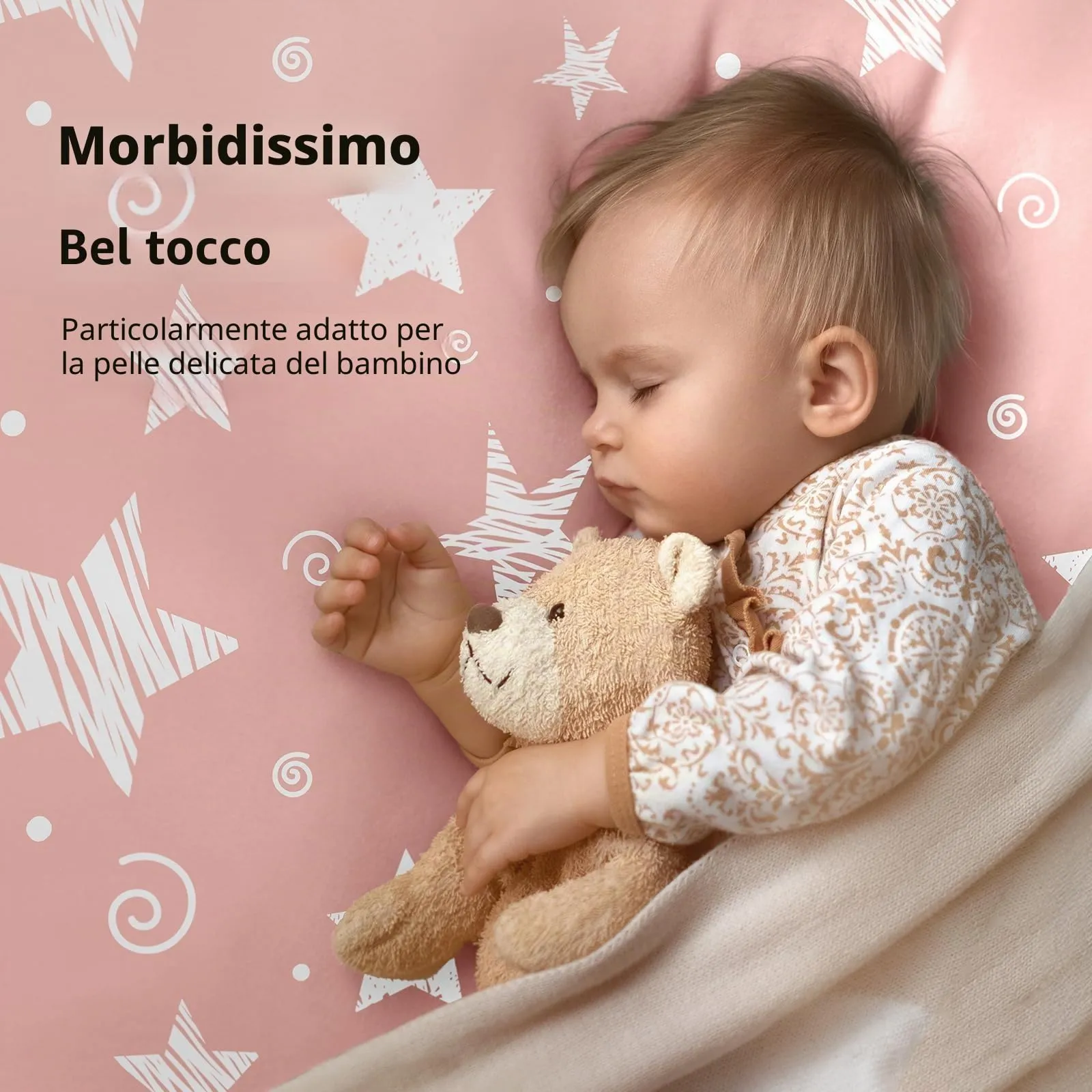 Fiemol Lenzuola Lettino 140x70 cm, Confezione da 3 Coprimaterassi per Lettino Neonato, Lenzuola con Angoli Elasticizzate in Microfibra Ultra Morbida e Setosa, Rosa e Stelle - immagine 2