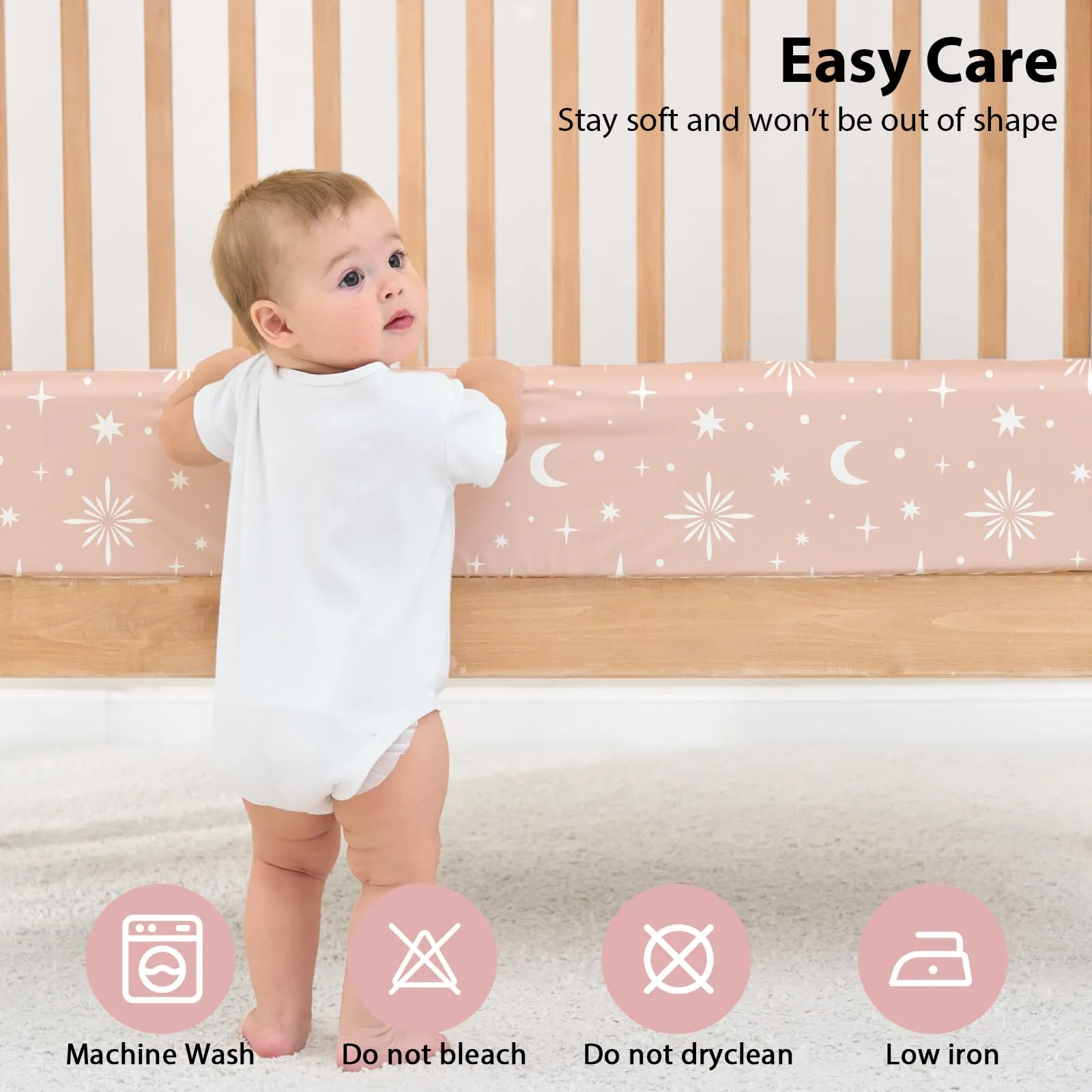 Fiemol Lenzuola Lettino 140x70 cm, Confezione da 3 Coprimaterassi per Lettino Neonato, Lenzuola con Angoli Elasticizzate in Microfibra Ultra Morbida e Setosa, Rosa e Stelle - immagine 7