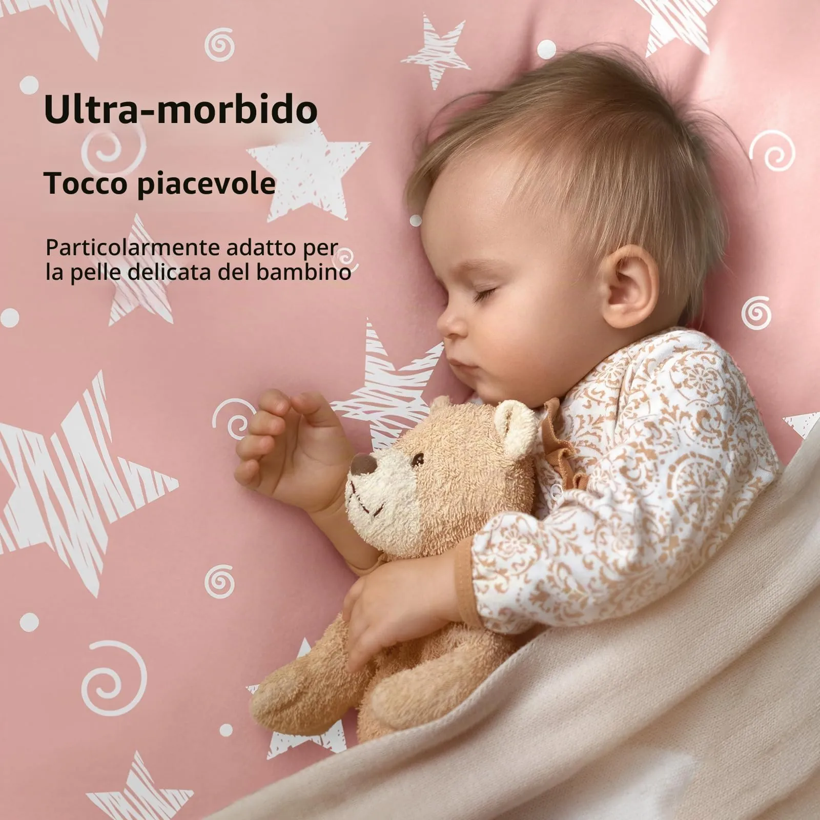 Fiemol Lenzuola Lettino 120x60 cm, Confezione da 3 Coprimaterassi per Lettino Neonato, Lenzuola con Angoli Elasticizzate in Microfibra Ultra Morbida e Setosa, Rosa e Stelle - immagine 3