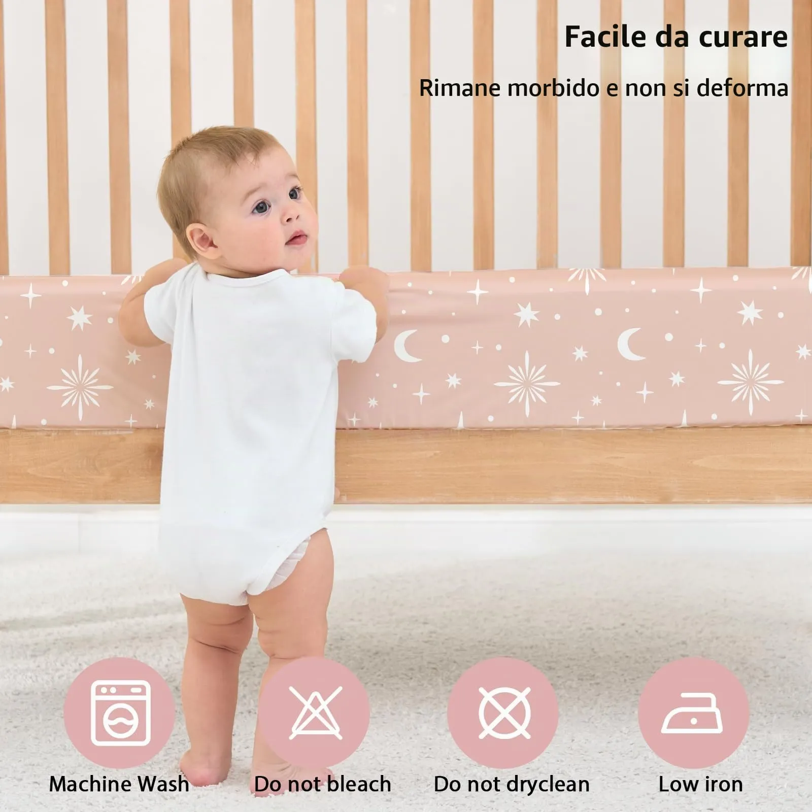 Fiemol Lenzuola Lettino 120x60 cm, Confezione da 3 Coprimaterassi per Lettino Neonato, Lenzuola con Angoli Elasticizzate in Microfibra Ultra Morbida e Setosa, Rosa e Stelle - immagine 7