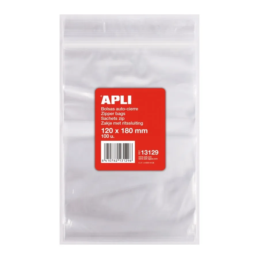 Apli Confezione da 100 Sacchetti Autosigillanti 120 x 180 mm - Chiusura Sicura - Adatto per Alimenti - immagine 1