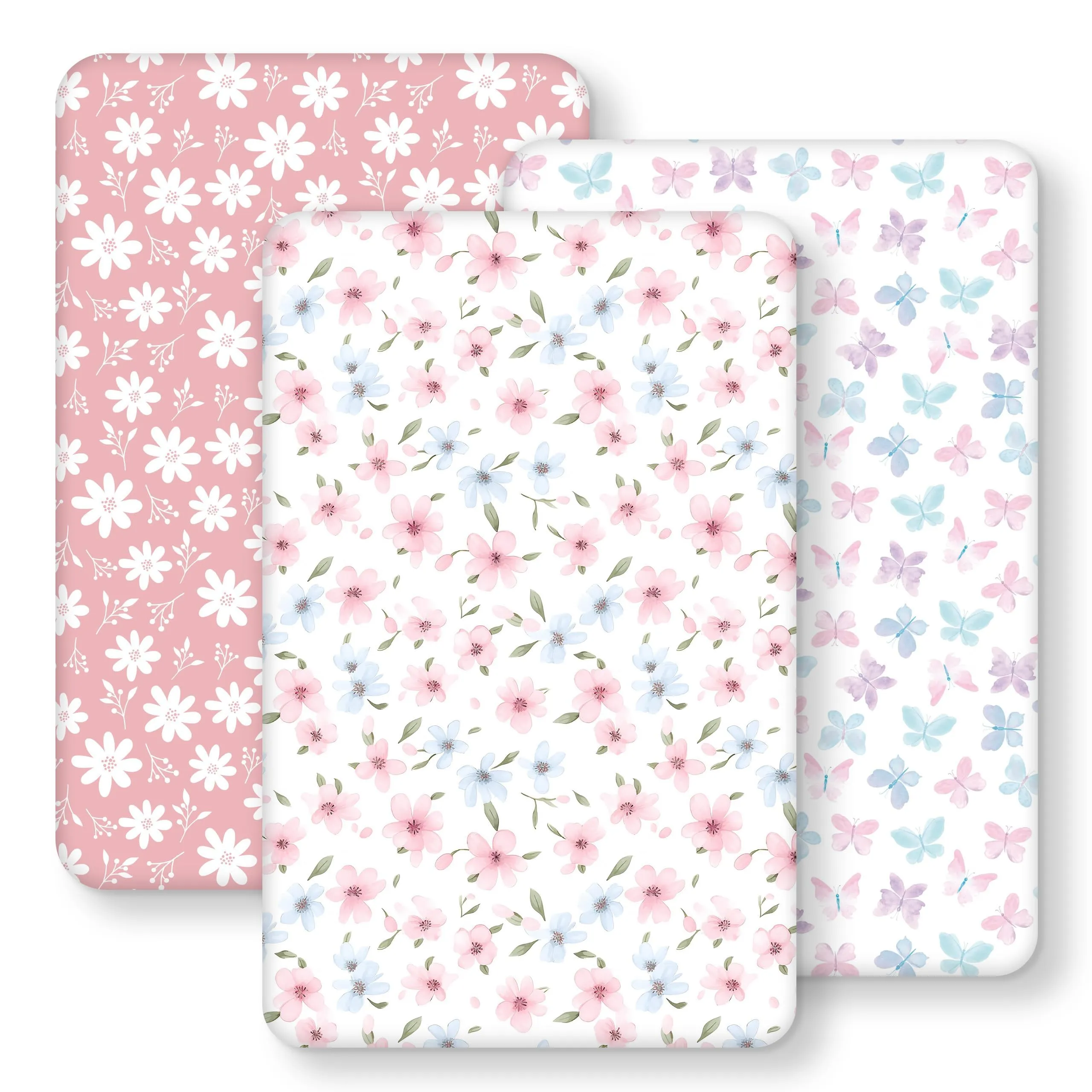 Fiemol Lenzuola Culla Next to Me 83x50cm, Confezione da 3 Coprimaterassi per Culla Neonato, Lenzuola con Angoli Elasticizzate in Microfibra Ultra Morbida e Setosa, Rosa e Farfalla - immagine 1