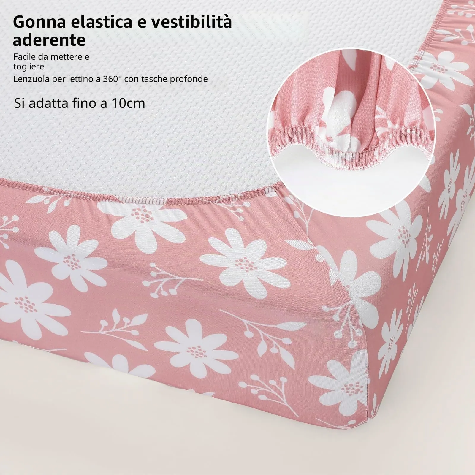 Fiemol Lenzuola Culla Next to Me 83x50cm, Confezione da 3 Coprimaterassi per Culla Neonato, Lenzuola con Angoli Elasticizzate in Microfibra Ultra Morbida e Setosa, Rosa e Farfalla - immagine 6