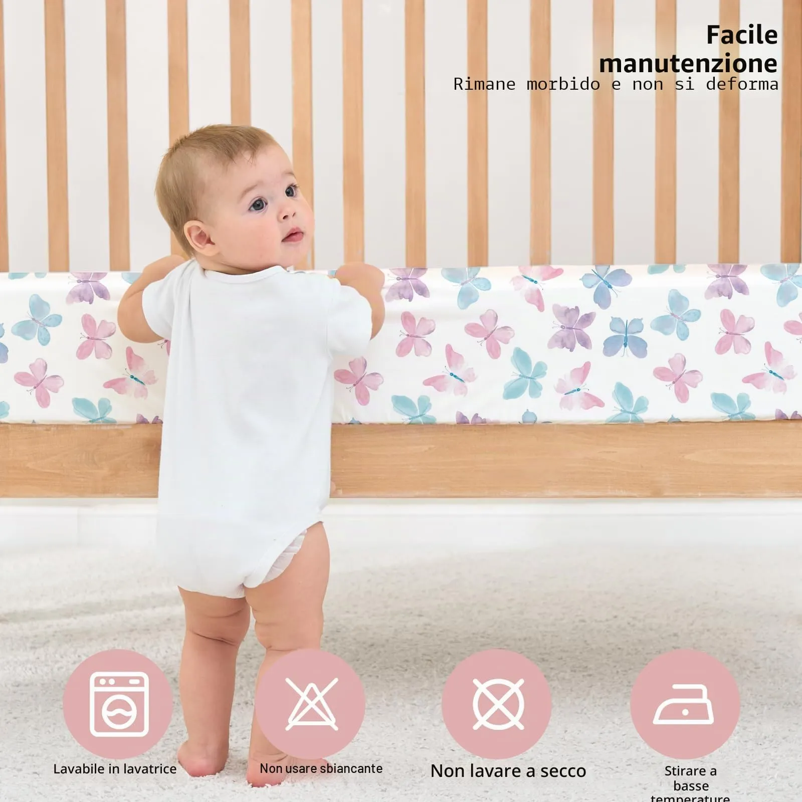 Fiemol Lenzuola Lettino 120x60 cm, Confezione da 3 Coprimaterassi per Lettino Neonato, Lenzuola con Angoli Elasticizzate in Microfibra Ultra Morbida e Setosa, Rosa e Farfalla - immagine 7