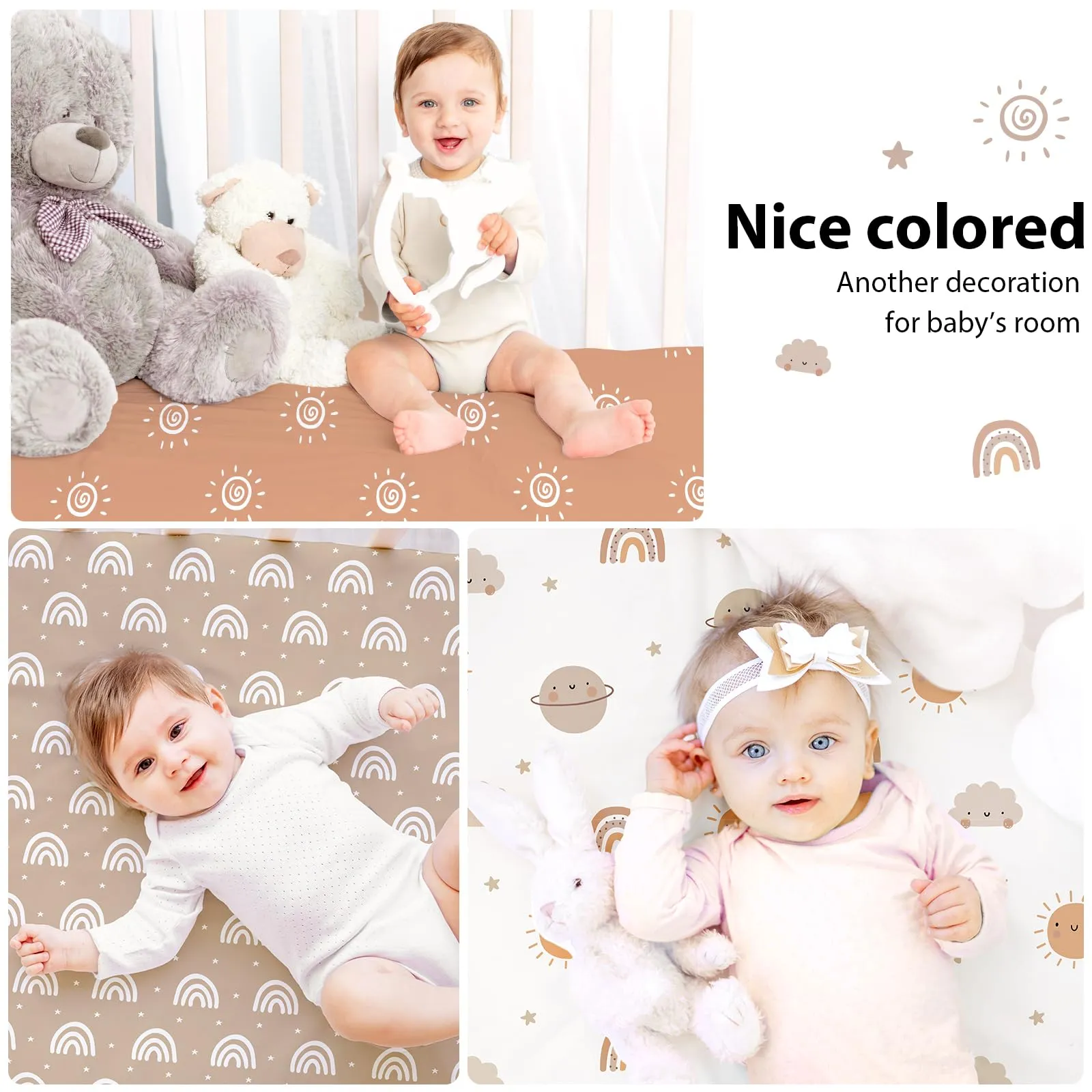 Fiemol Lenzuola Lettino 140x70 cm, Confezione da 3 Coprimaterassi per Lettino Neonato, Lenzuola con Angoli Elasticizzate in Microfibra Ultra Morbida e Setosa, Arancione e Arcobaleno - immagine 6