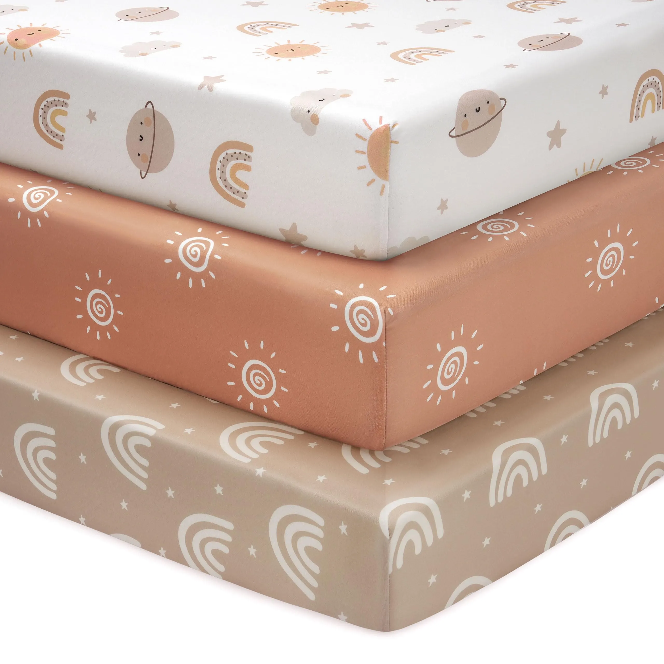 Fiemol Lenzuola Lettino 120x60 cm, Confezione da 3 Coprimaterassi per Lettino Neonato, Lenzuola con Angoli Elasticizzate in Microfibra Ultra Morbida e Setosa, Arancione e Arcobaleno - immagine 1