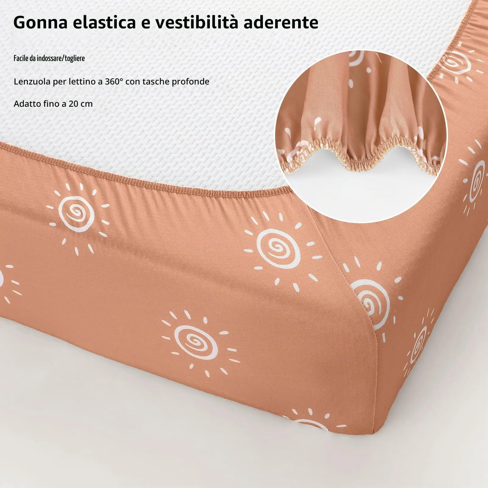 Fiemol Lenzuola Lettino 120x60 cm, Confezione da 3 Coprimaterassi per Lettino Neonato, Lenzuola con Angoli Elasticizzate in Microfibra Ultra Morbida e Setosa, Arancione e Arcobaleno - immagine 5