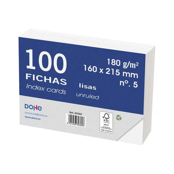 Cartoncini indice Dohe in cartoncino offset bianco - 180 g - Confezione da 100 cartoncini indice - Liscio - immagine 1