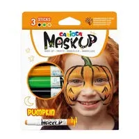 Carioca Mask Up Pumpkin 3-Pack Skin Colors - Colori vivaci - Lavabili - A base d'acqua - Include due tutorial passo passo - Colori: arancione verde e nero - immagine 1