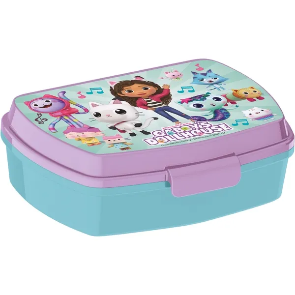 Scatola per sandwich per feste a tema casa delle bambole di Safta Gabby - PVC senza BPA - Chiusura ermetica a scatto - Rettangolare - Blu - immagine 1