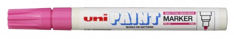 Pennarello Uni-ball PX-20 - Punta a proiettile acrilica 22-28 mm - Permanente su tutte le superfici - Resistente alla luce e all'acqua - Corpo in alluminio - Rosa - immagine 1