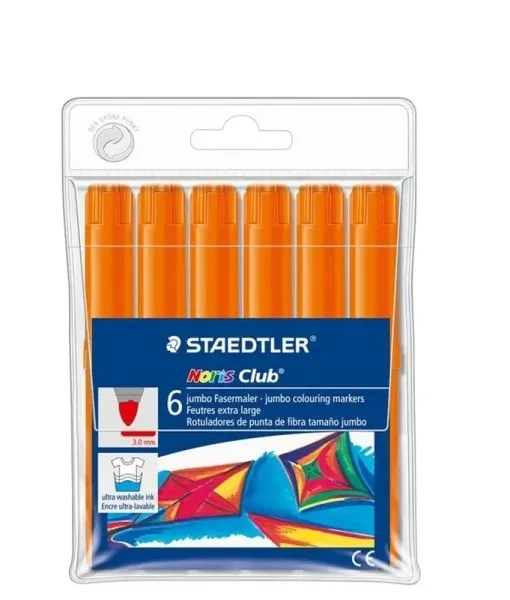 Staedtler Noris Jumbo 340 Confezione da 6 pennarelli Jumbo - Punta in fibra - Tratto 3 mm - Cappuccio ventilato - Arancione - immagine 1