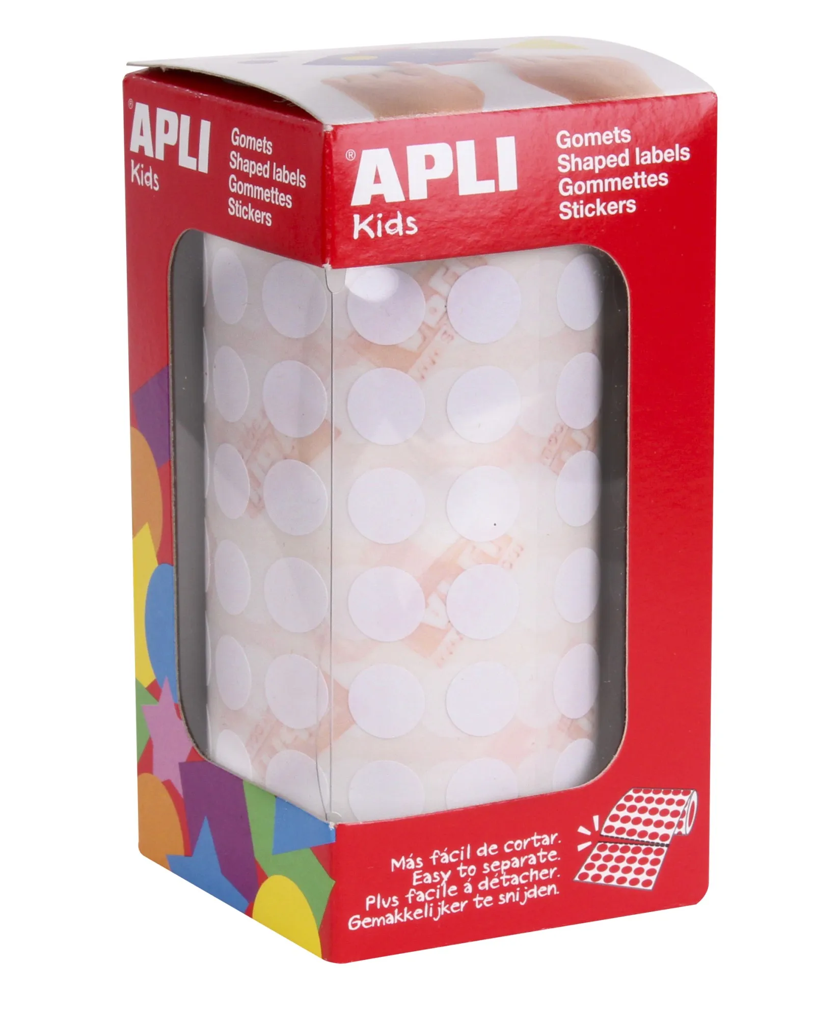 Apli Gomet Rotondi Bianchi con Adesivo Permanente - Ø 105 mm - 5192 Gomet per Rotolo - Ideale per Sviluppare le Capacità Psicomotorie Fini - immagine 1