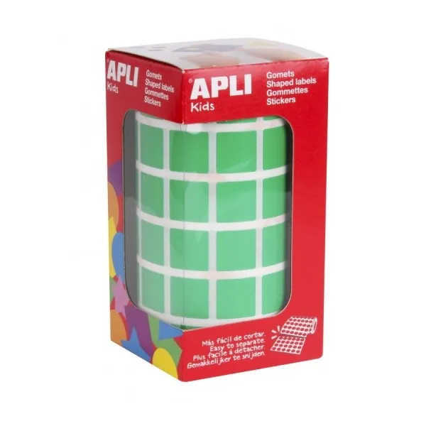 Rotolo Apli da 2.832 adesivi quadrati 15 x 15 mm - Adesivo permanente a base d'acqua - Senza solventi - Colore verde - immagine 1