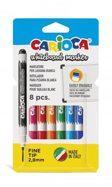 Confezione da 8 pennarelli per lavagna bianca Carioca - Punta fine da 28 mm - Asciugatura rapida - Facili da cancellare - Colori assortiti - immagine 1