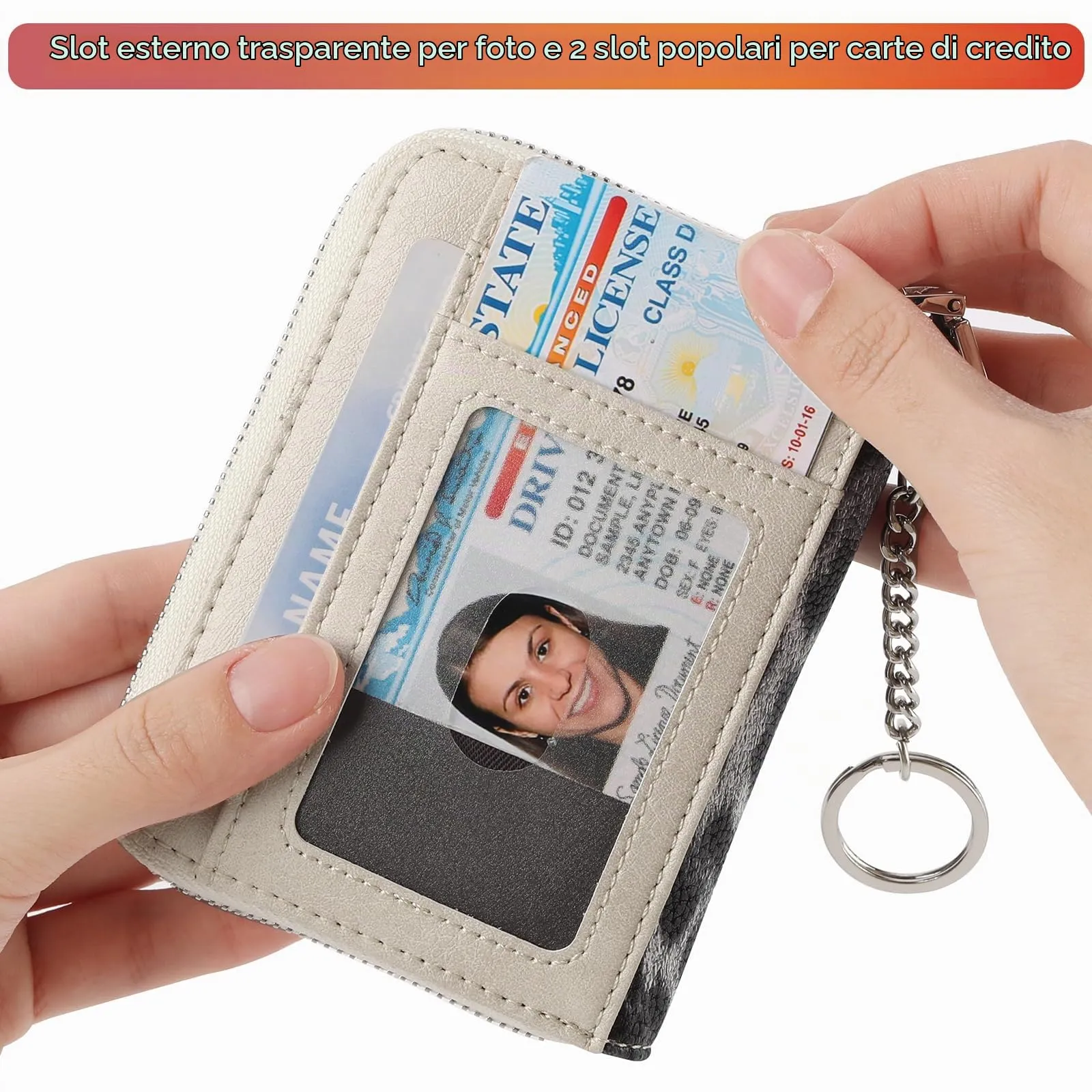 SENDEFN Portafoglio Donna Piccolo Portacarte con Protezione RFID, 16 Scomparti in Pelle con Zip e Portachiavi - immagine 2