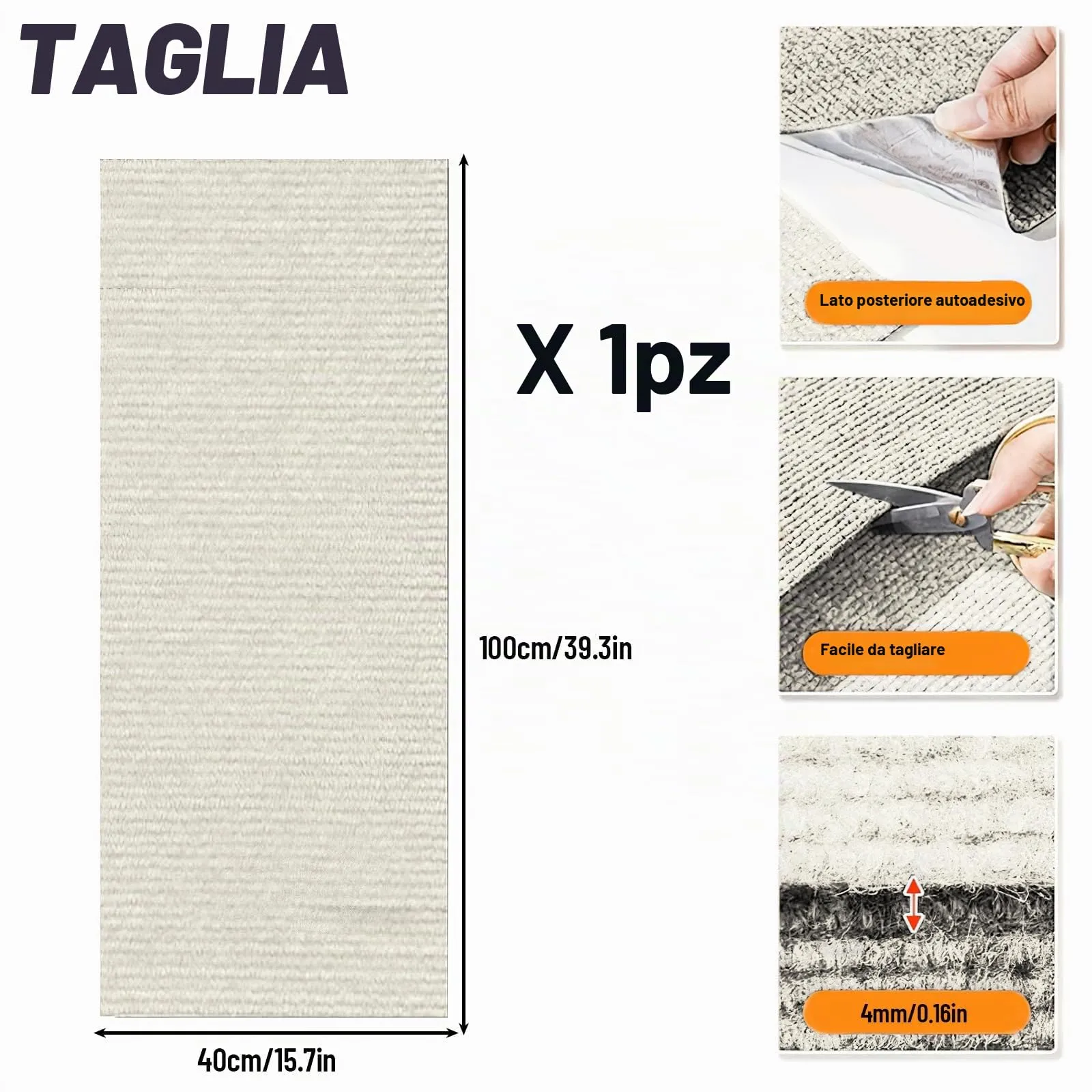 Tappetino Antigraffio Autoadesivo per Gatti, dellyy Ritagliabili Tappeto Tiragraffi per Gatti, DIY Tappetino Tiragraffi Autoadesivo per Gatti, Protegge Tappeti e Divani - immagine 2