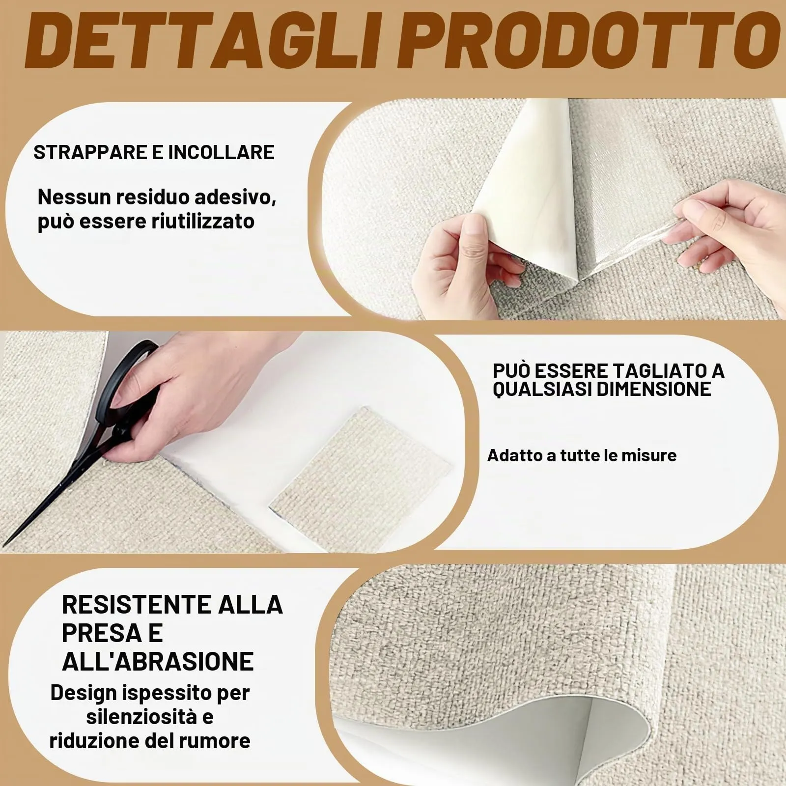 Tappetino Antigraffio Autoadesivo per Gatti, dellyy Ritagliabili Tappeto Tiragraffi per Gatti, DIY Tappetino Tiragraffi Autoadesivo per Gatti, Protegge Tappeti e Divani - immagine 3