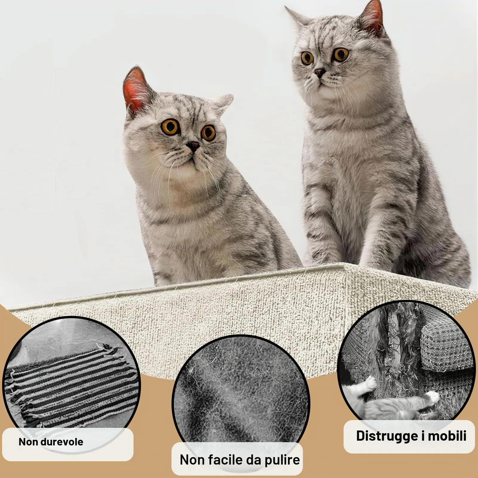 Tappetino Antigraffio Autoadesivo per Gatti, dellyy Ritagliabili Tappeto Tiragraffi per Gatti, DIY Tappetino Tiragraffi Autoadesivo per Gatti, Protegge Tappeti e Divani - immagine 4