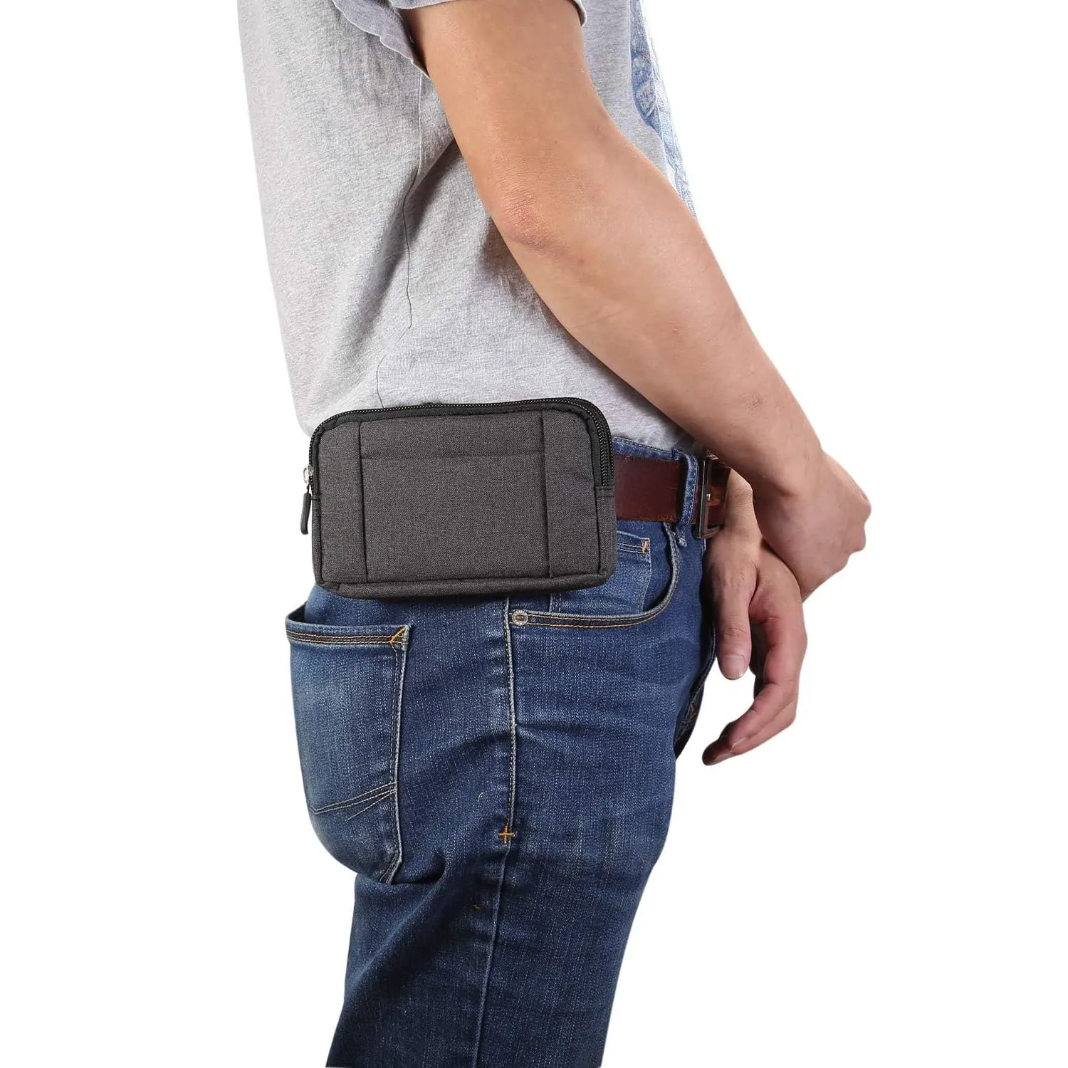 Narunii - Borsetta a forma di banana, piccola pochette da uomo, con tracolla, per uso quotidiano e escursionismo, con custodia e clip per il trasporto (6,4” Nero) - immagine 5