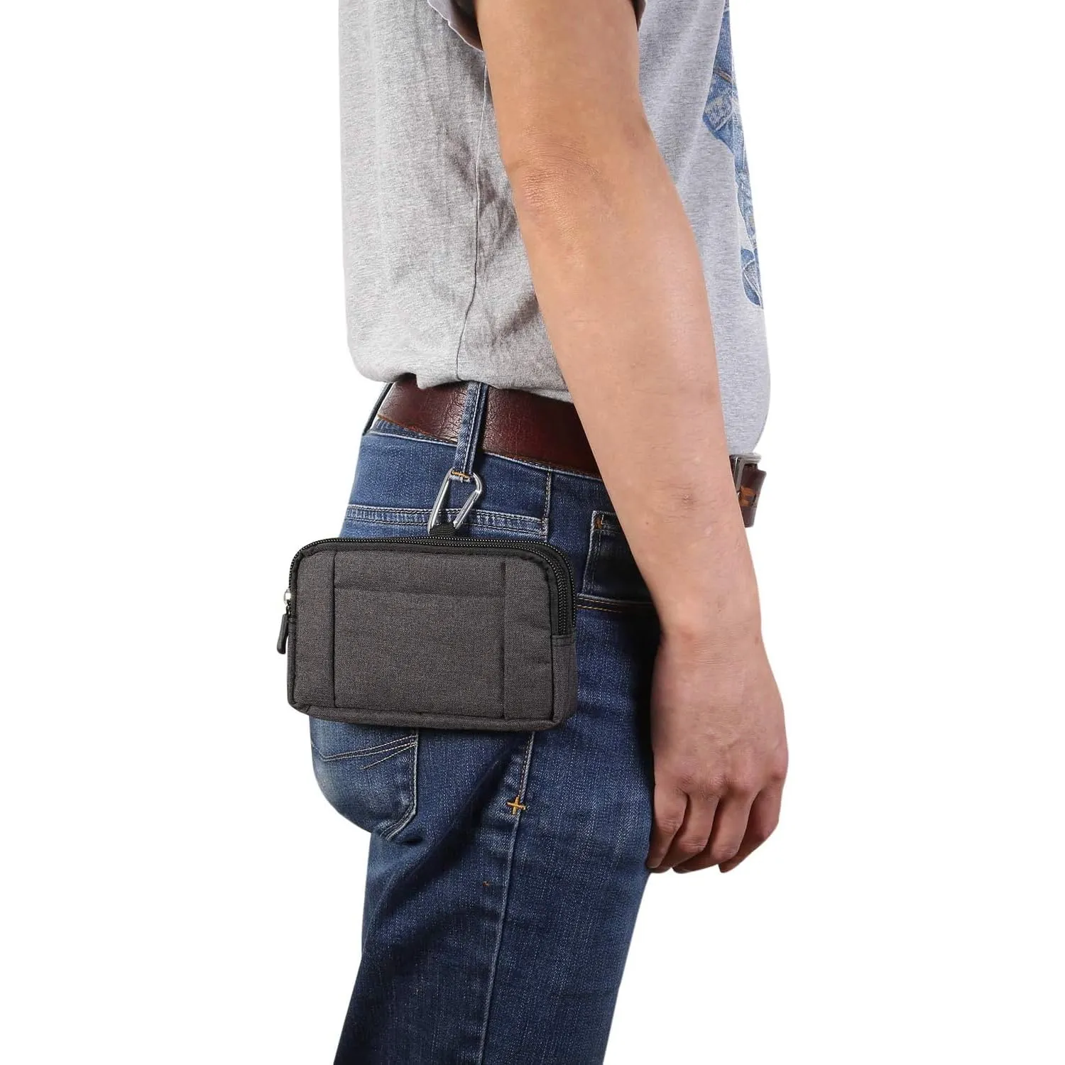 Narunii - Borsetta a forma di banana, piccola pochette da uomo, con tracolla, per uso quotidiano e escursionismo, con custodia e clip per il trasporto (6,4” Nero) - immagine 6
