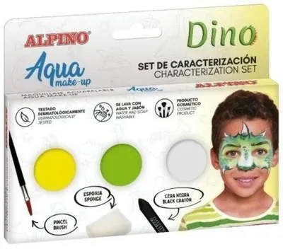 Set trucco Alpino Aqua Dinosaur - 3 compatti + cera nera + pennello + spugna - immagine 1