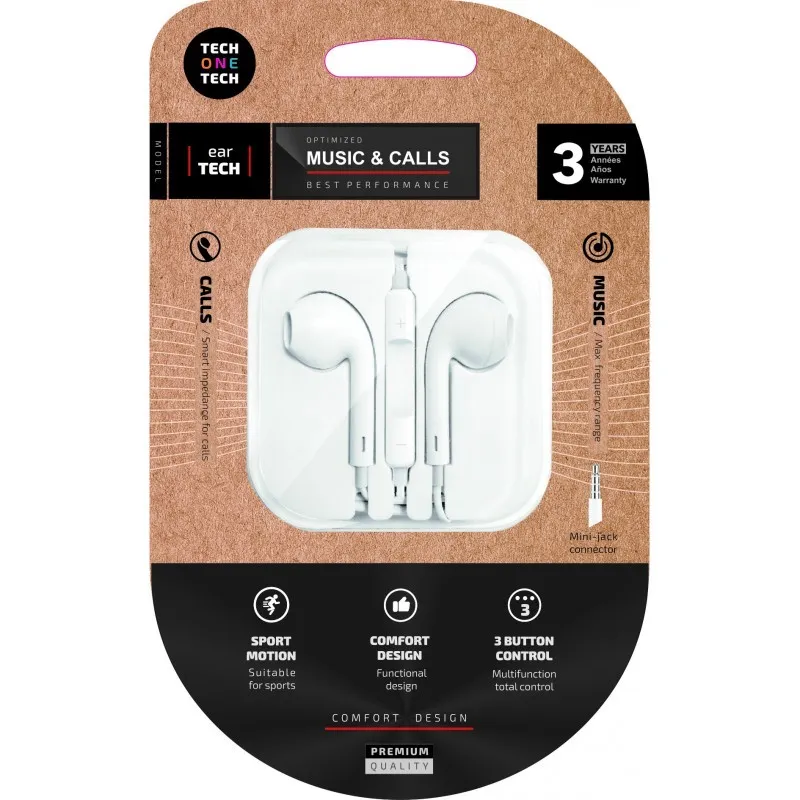 Auricolari TechOneTech Ear Tech - Microfono integrato - Mini jack da 35 mm - Assistente vocale - Cavo da 120 m - immagine 1