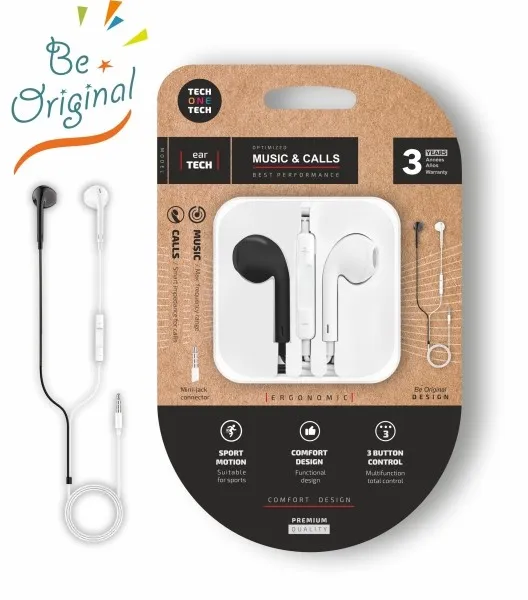 Cuffie in-ear TechOneTech EearTech B&W Be Original - Microfono integrato - Mini jack da 35 mm - Cavo da 120 m - Bianco/Nero - immagine 1