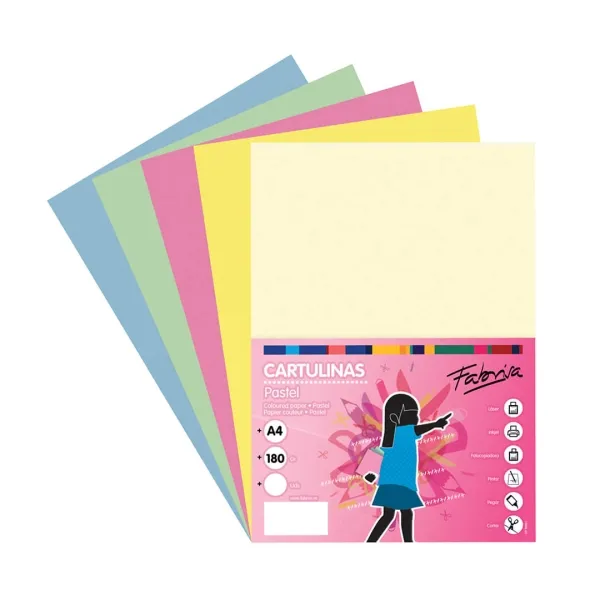 Fabrisa Confezione da 50 Cartoncini 180 g/m² - Formato A4 - Colori Pastello Assortiti - immagine 1