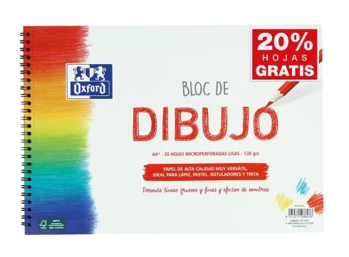 Blocco da Disegno Oxford Spiral School Formato A4+ Liscio - 20 Fogli Microforati 130gr Colore Naturale - Carta Superficie Ruvida - immagine 1