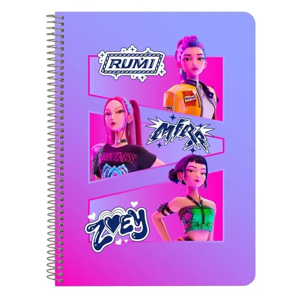 Quaderno a spirale Safta K-Pop Demon Hunters - Formato quarto - 80 fogli di carta da 80 g/m² - Griglia 4x4 mm - Copertina rigida - 155x22x1 cm - Multicolore - immagine 1