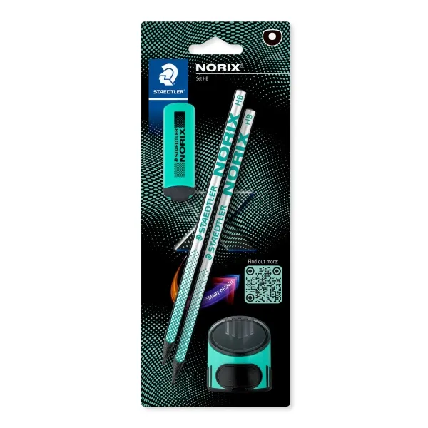 Set di 2 matite di grafite HB Staedtler Norix con gomma e temperino - Legno nero - Design elegante - immagine 1
