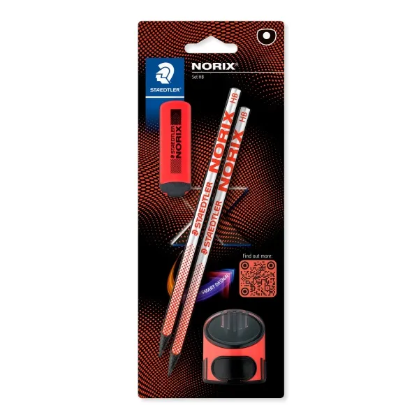 Set di 2 matite di grafite HB Staedtler Norix con gomma e temperino - Legno nero - Design elegante - immagine 1