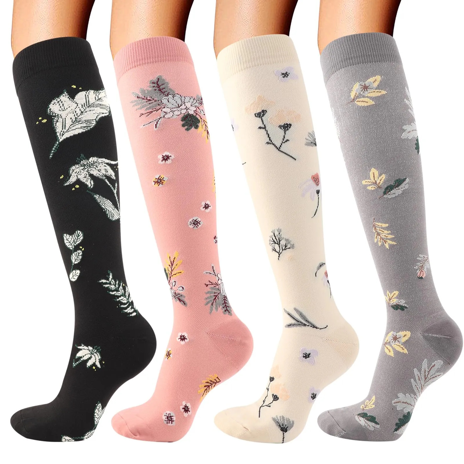 DRESHOW 4 Paia Calze a Compressione per Donna e Uomo Circolazione Miglior Supporto Alla per Atletica,Corsa,Ciclismo,Viaggi - immagine 1