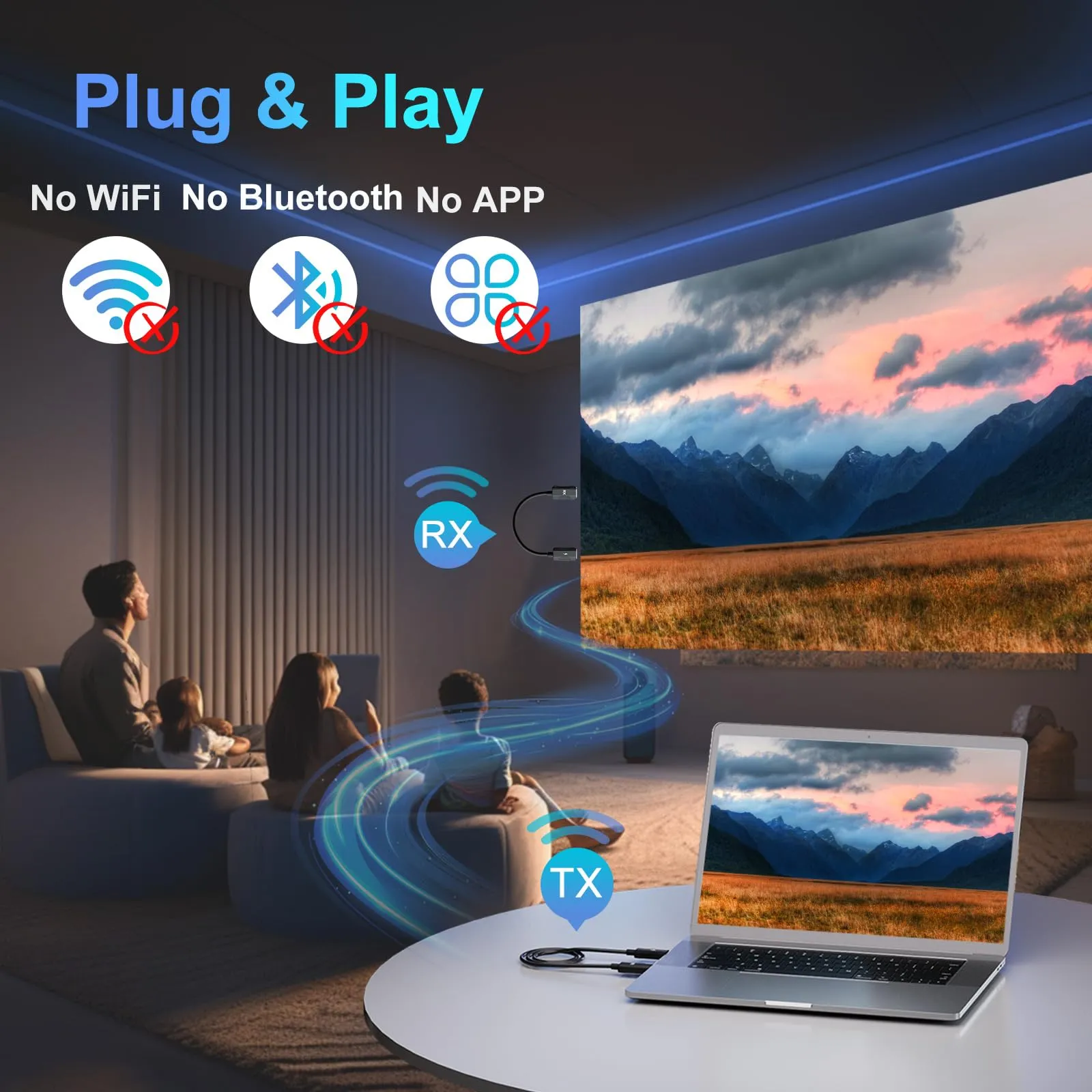 HDMI Wireless Trasmettitore e Ricevitore, Decodifica 4K Uscita 1080P, Cavo HDMI Senza Fili Portata 165FT/50M, 2,4 G e 5G Streaming Video/Audio/File da Laptop, PC a Monitor/TV/Proiettore, Nero - immagine 2