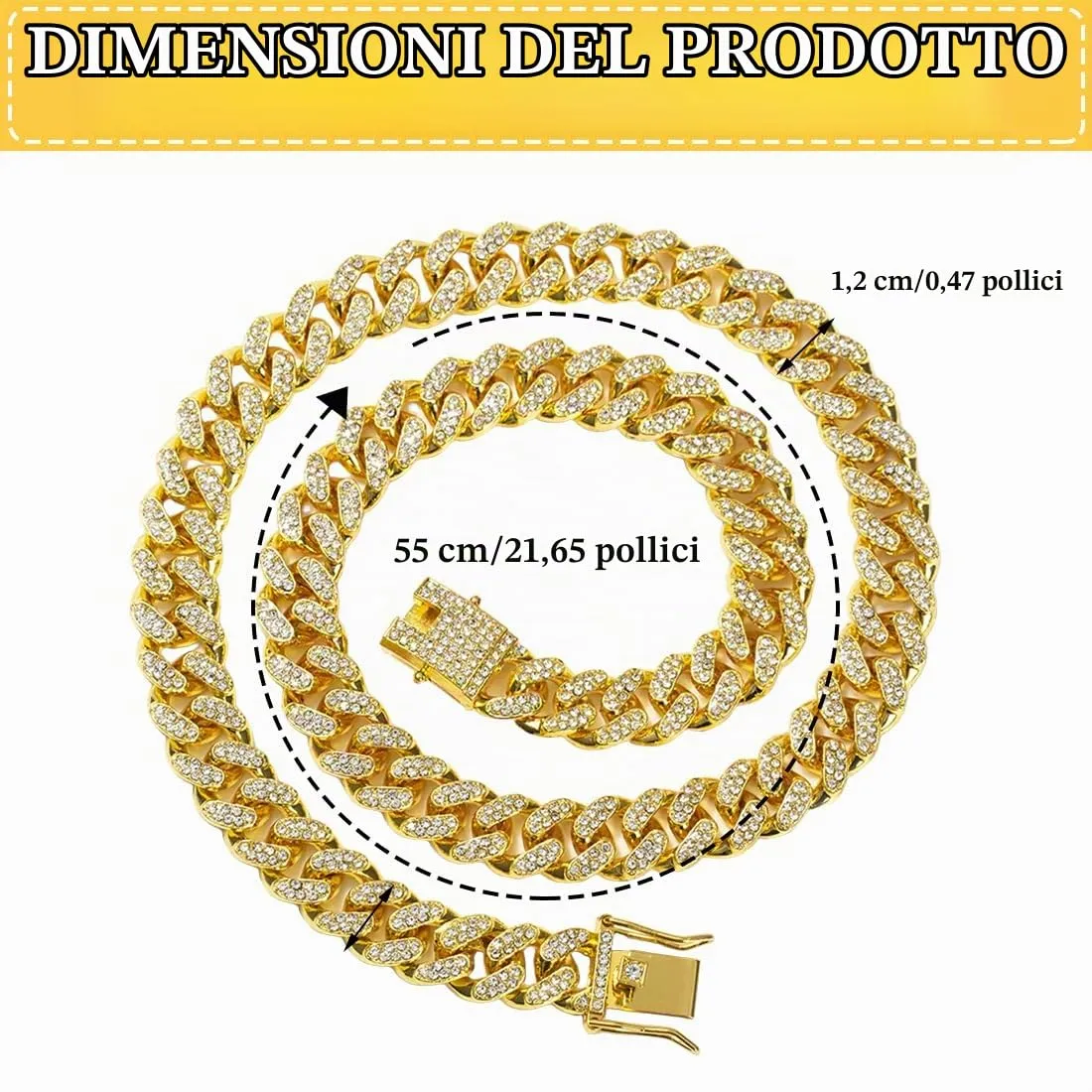 MIRKUZI Collane da uomo,Collana da donna, Catena cubana Rap Hip Hop,Acciaio inox oro, larghezza 15 mm, lunghezza 50 cm - immagine 2