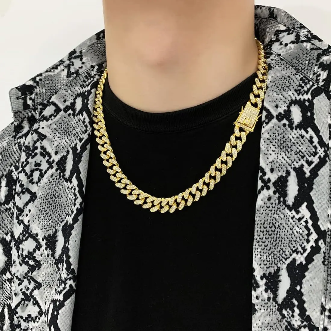 MIRKUZI Collane da uomo,Collana da donna, Catena cubana Rap Hip Hop,Acciaio inox oro, larghezza 15 mm, lunghezza 50 cm - immagine 5