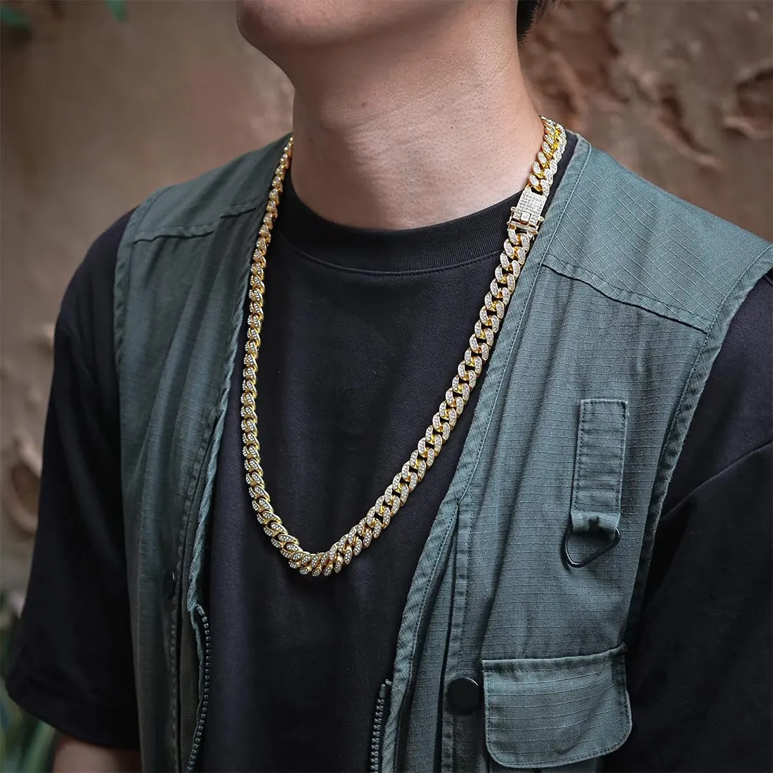 MIRKUZI Collane da uomo,Collana da donna, Catena cubana Rap Hip Hop,Acciaio inox oro, larghezza 15 mm, lunghezza 50 cm - immagine 6