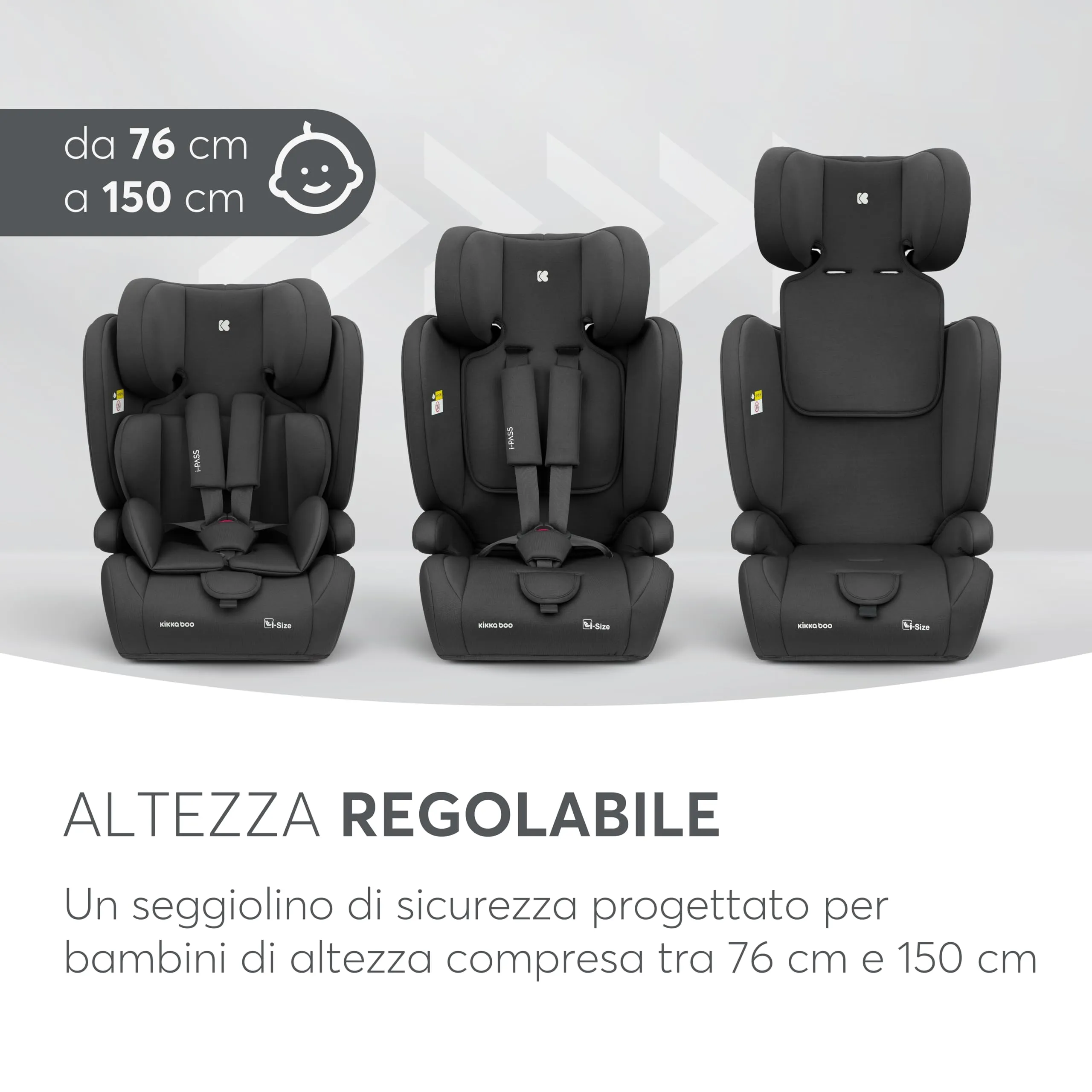 KikkaBoo Seggiolino Auto 9-36 kg i-PASS, Gruppo 1/2/3, Da 15 Mesi a 12 Anni, i-Size 76-150 cm, Poggiatesta Regolabile 13 Posizioni, Nero - immagine 9