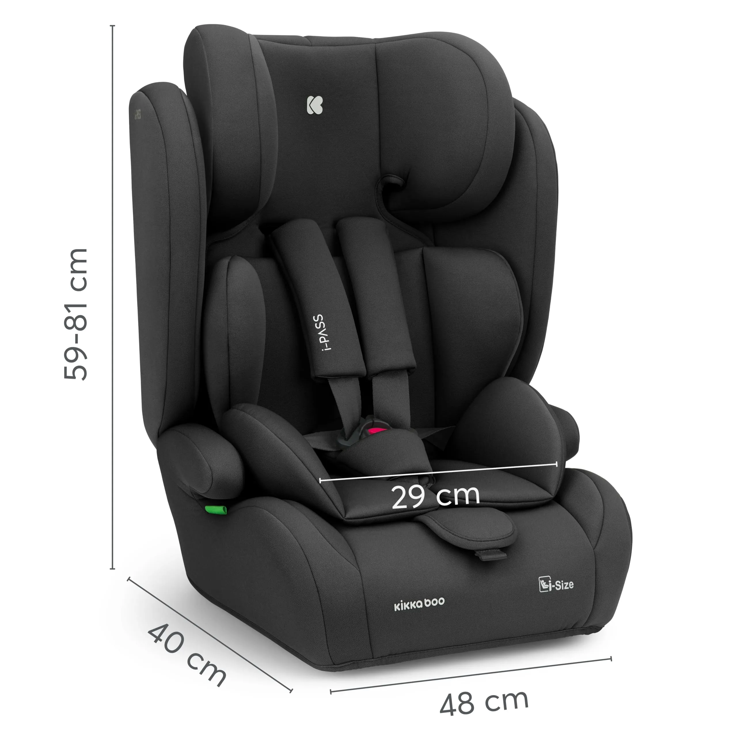 KikkaBoo Seggiolino Auto 9-36 kg i-PASS, Gruppo 1/2/3, Da 15 Mesi a 12 Anni, i-Size 76-150 cm, Poggiatesta Regolabile 13 Posizioni, Nero - immagine 11