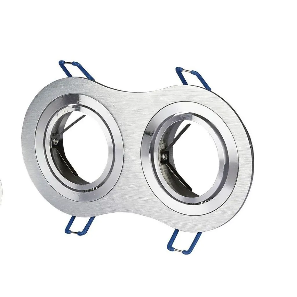 V-TAC Portafaretto LED Doppio da Incasso Rotondo 2*GU10 e GU5.3 (MR16) in Alluminio Spazzolato Orientabile - immagine 1