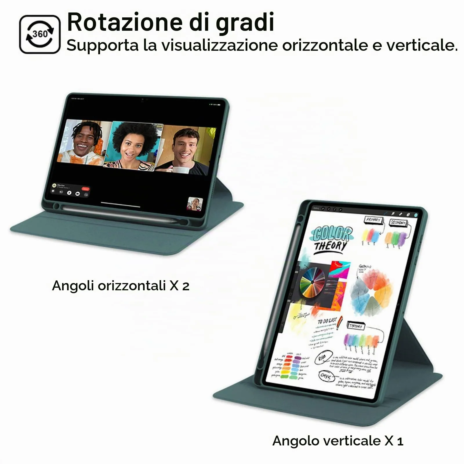 idudao Case Cover per 11" Honor Pad X8a X8b, 360 Multi angolo Rotazione Custodia Copertura protettiva per 11 Pollici X8a(2024) X8b(2026) Tablet, verde scuro - immagine 2