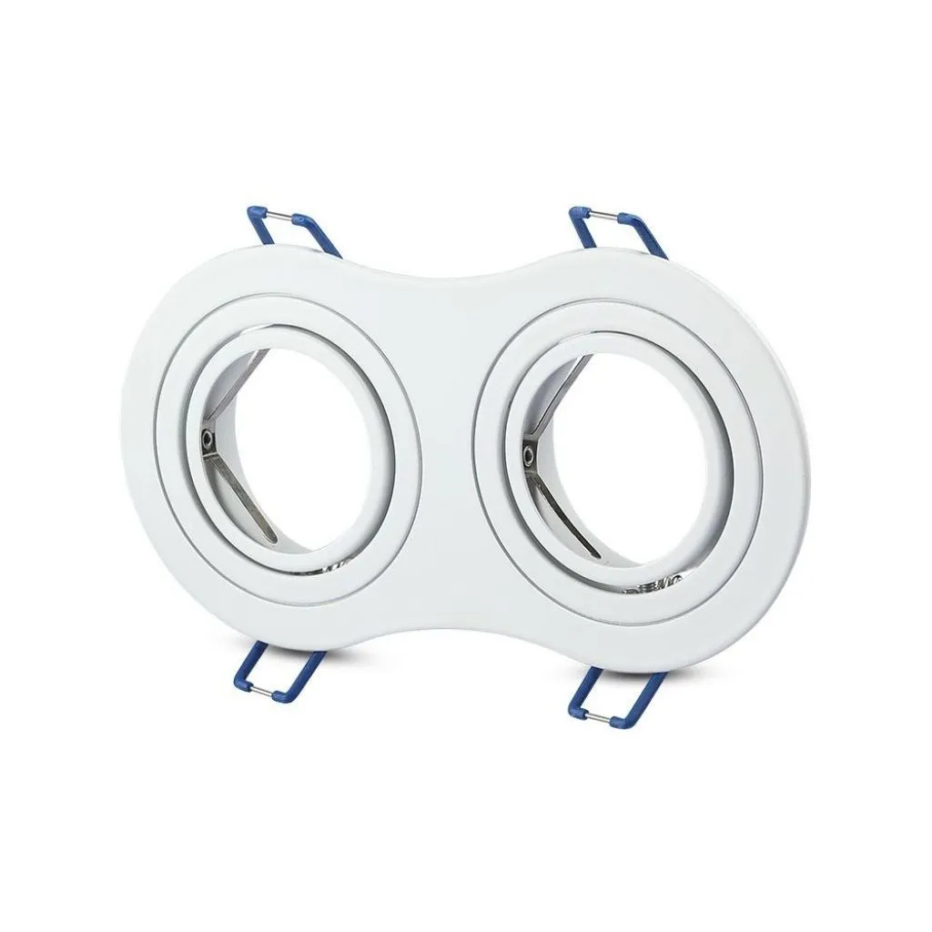 V-TAC Portafaretto LED Doppio da Incasso Rotondo 2*GU10 e GU5.3 (MR16) Colore Bianco Orientabile - immagine 1