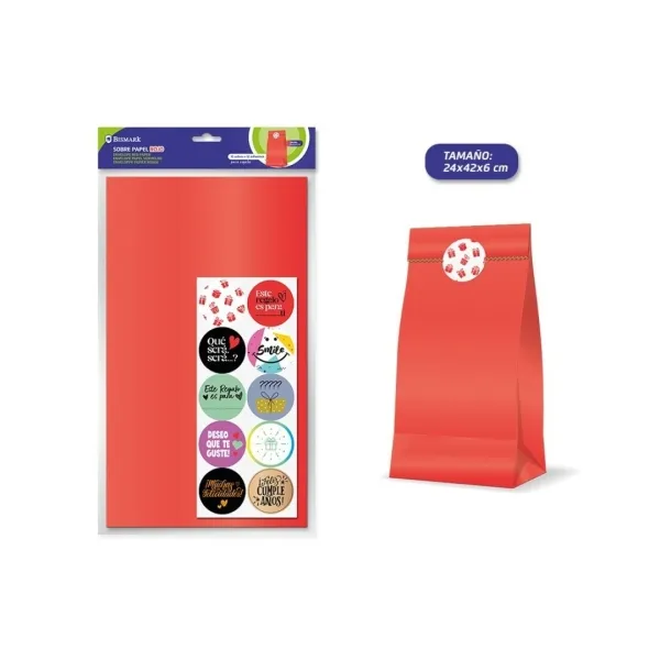 Confezione da 10 buste in carta kraft Bismark (50 g/m²) con 10 adesivi di chiusura - Dimensioni 24x42x6 cm - Ideali per regali - Rosse - immagine 1