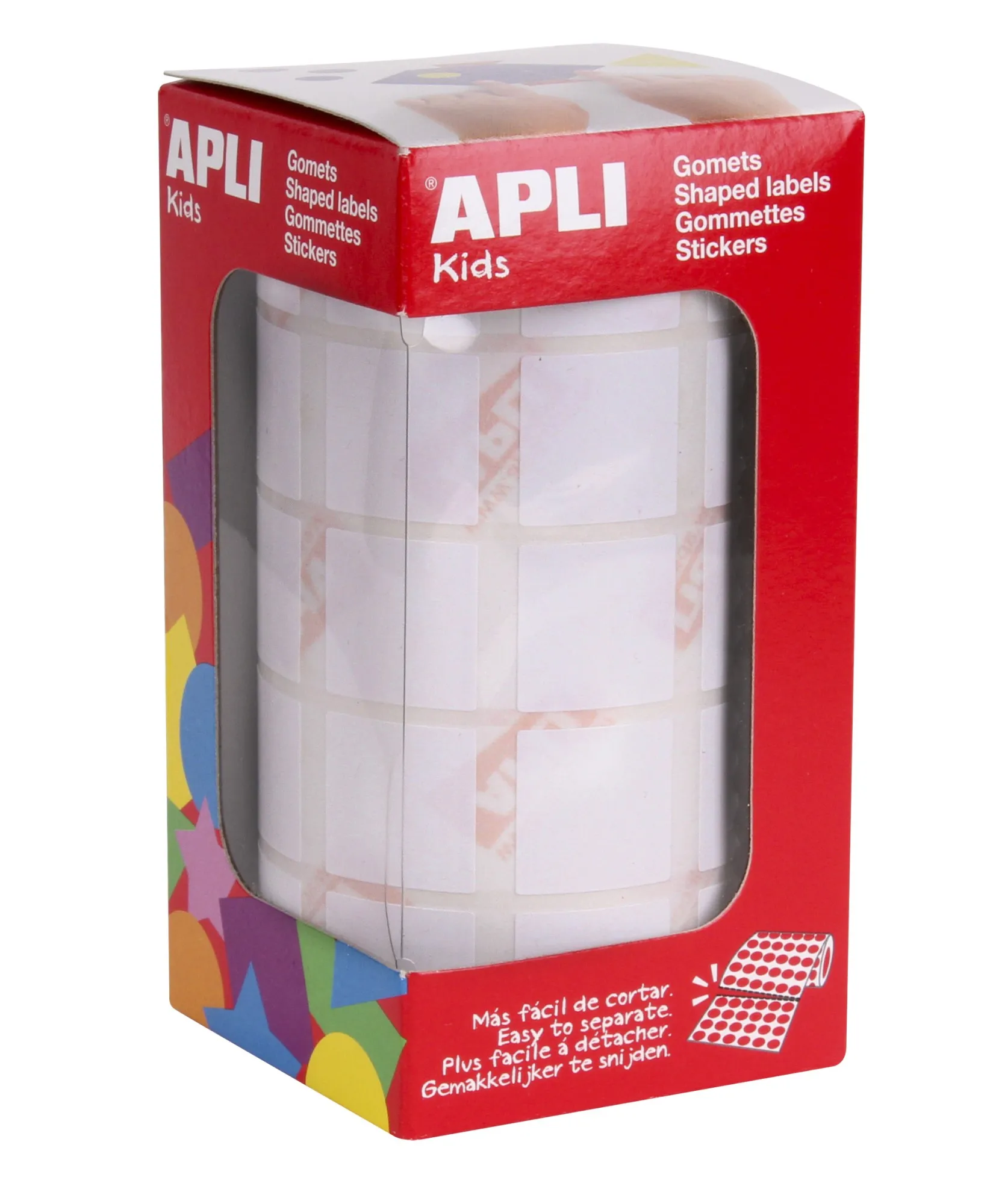 Gomet quadrati bianchi Apli - 20x20 mm - 59 fogli pretagliati - 1770 gomet per rotolo - Ideale per attività per bambini - Standard EN-71 e FSC - immagine 1