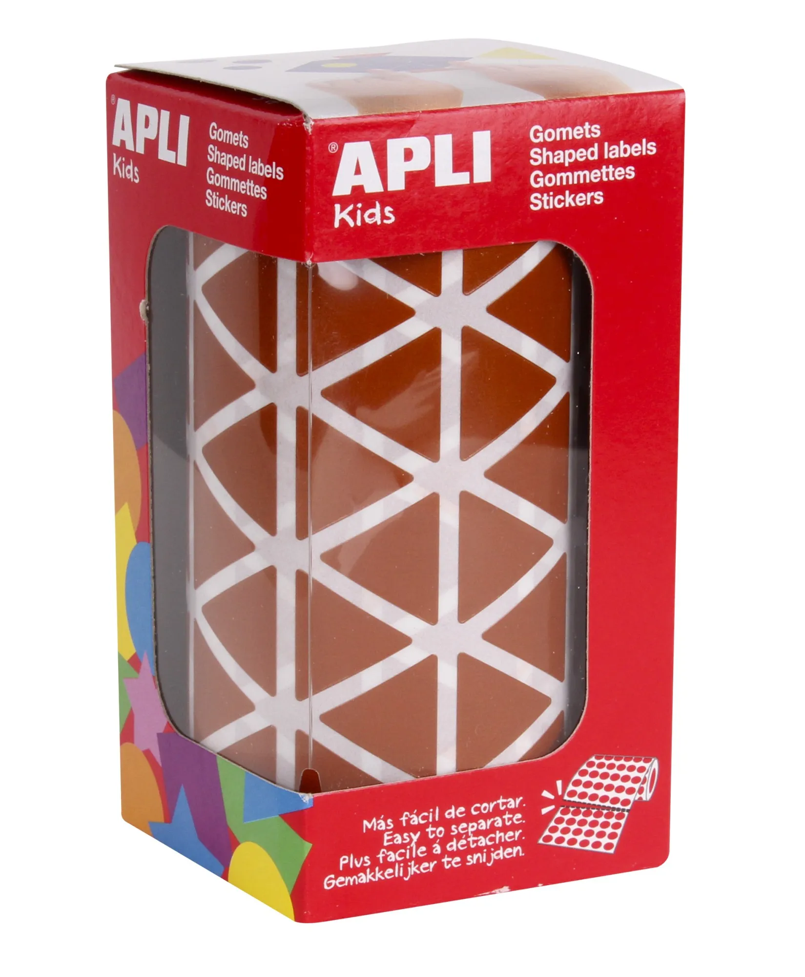 Apli Gomet Triangolari Marrone 20x20x20mm - 59 Fogli Pretagliati - 2832 Gomet per Rotolo - Ideale per Scuole e Laboratori per Bambini - Adesivo a Base Acqua e Senza Solventi - Conforme agli Standard EN-71 e FSC - immagine 1