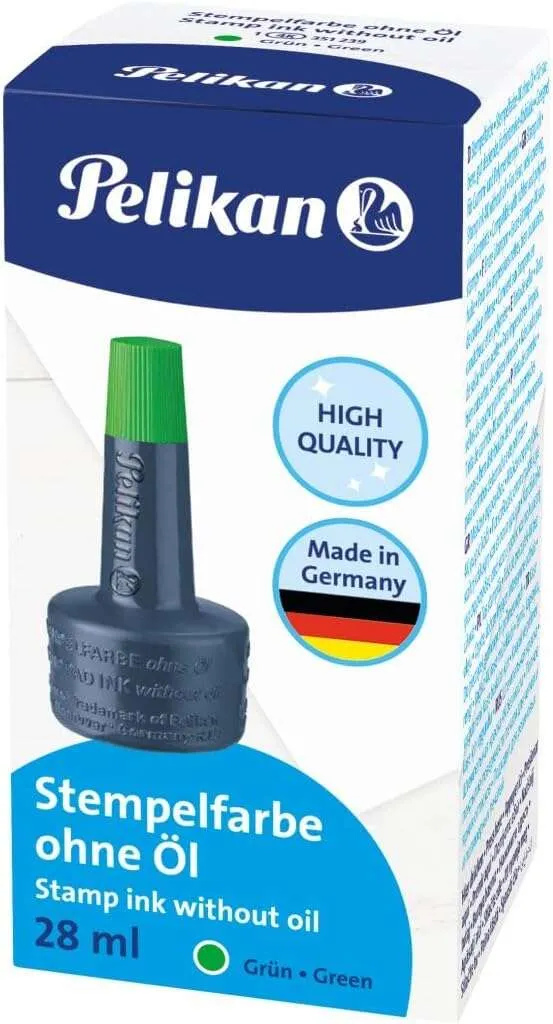 Flacone di inchiostro Pelikan per tamponi per timbri 28 ml - Senza olio - Asciugatura rapida - Impermeabile - Verde intenso - immagine 1