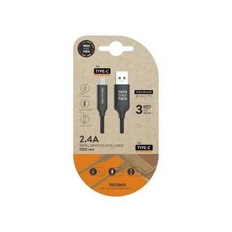 Cavo TechOneTech da USB-A maschio a USB-C maschio da 2 m - rivestito in nylon intrecciato - immagine 1